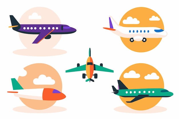 Vector airplane set flat illustrations on white background