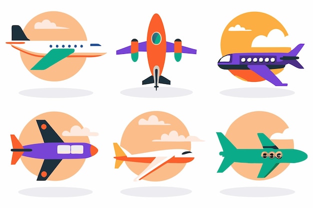 Vector airplane set flat illustrations on white background