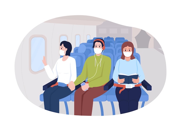 Airplane travel post covid 2D vector isolated illustration