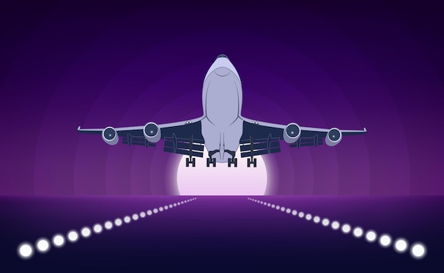 Airplane travel Vector illustration of an airplane flying over the runway Sketch for creativity