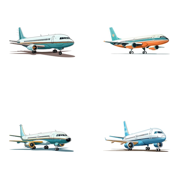 Airplane vector illustration isolated on white background Set of different types of aircraft