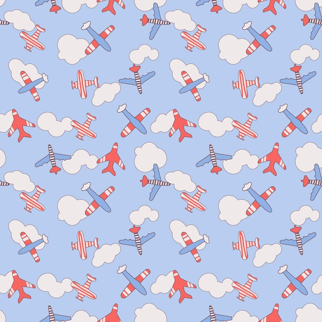 Airplanes kids textile seamless pattern