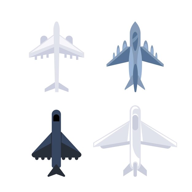 Vector airplanes and military aircraft top planes top view airliner and fighter