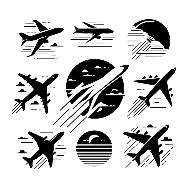 Vector airplanes set silhouette vector illustration