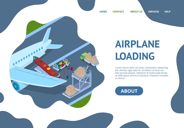 Vector airport airplane logistics concept card landing web page template vector