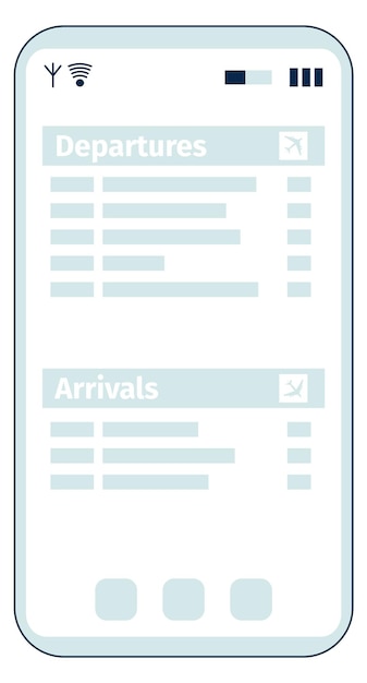 Airport schedule app Arrival and departures plane on smartphone screen