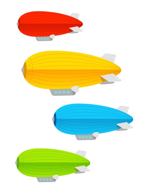 Vector airship colorful set. logistics concept