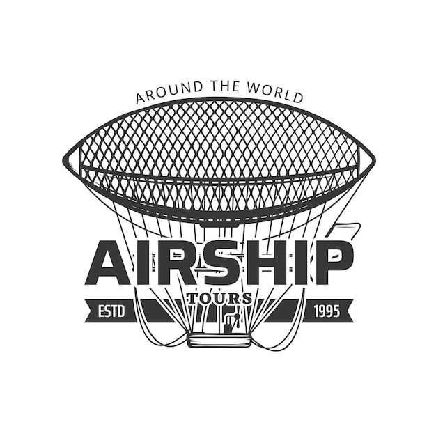 Airship tours antique aviation travel icon