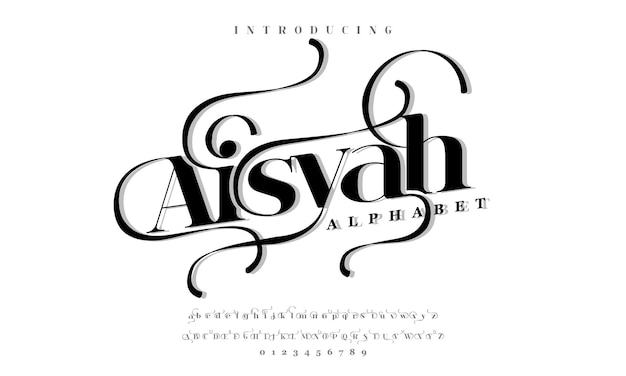 Vector aisyah abstract simple fashion wedding alphabet elegant ligature typography typeface design