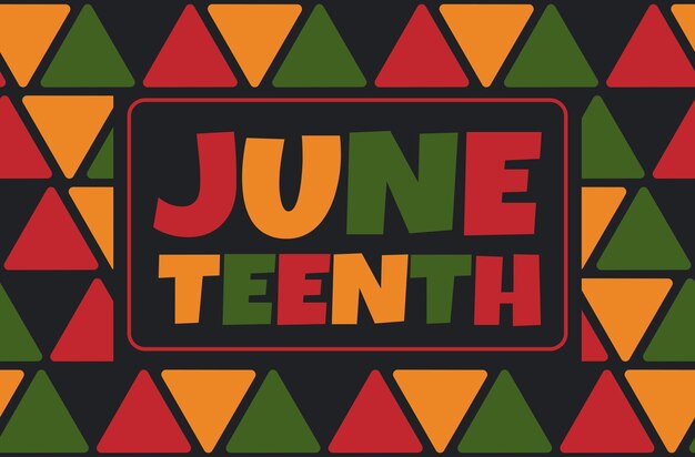 Vector ajuneteenth banner design on seamless pattern with triangles in traditional african colors