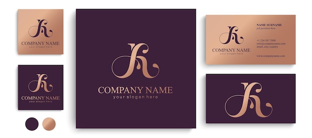 AK letter monogram Elegant luxury KA logo Calligraphic style Corporate identity and personal logo Vector design