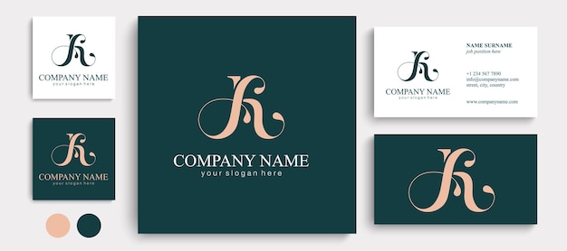 AK letter monogram Elegant luxury KA logo Calligraphic style Vector design Luxurious linear creative monogram