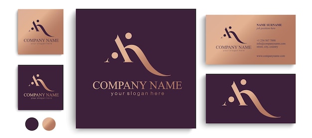 AK letter monogram Elegant luxury KA logo Calligraphic style Vector design Luxurious linear creative monogram