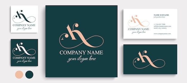 AK letter monogram Elegant luxury logo Calligraphic style Corporate identity and personal logo Vector design Luxurious linear creative monogram