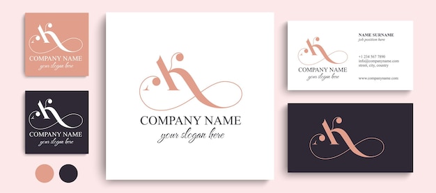 AK letter monogram Elegant luxury logo Calligraphic style Corporate identity and personal logo Vector design Luxurious linear creative monogram