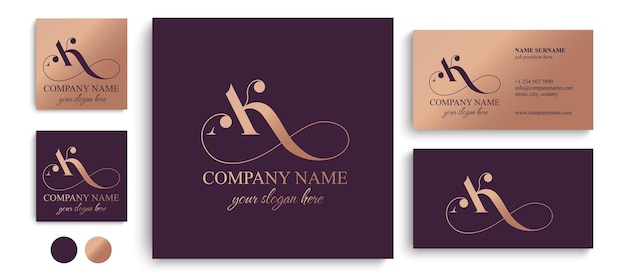 AK letter monogram Elegant luxury logo Calligraphic style Corporate identity and personal logo Vector design Luxurious linear creative monogram