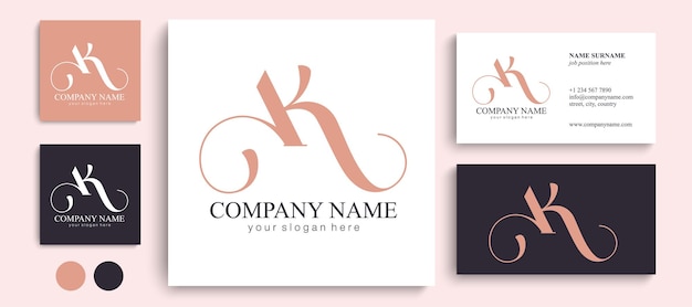 AK letter monogram Elegant luxury logo Calligraphic style Corporate identity and personal logo Vector design Luxurious linear creative monogram