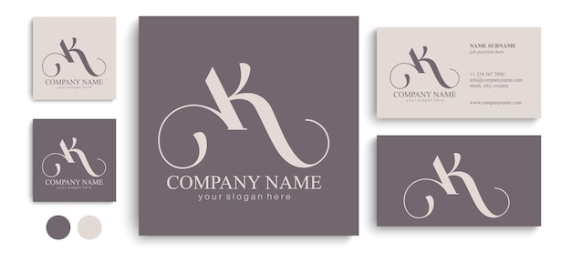 AK letter monogram Elegant luxury logo Calligraphic style Corporate identity and personal logo Vector design Luxurious linear creative monogram