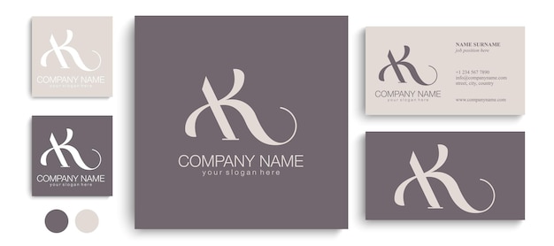 AK letter monogram Elegant luxury logo Calligraphic style Corporate identity and personal logo Vector design Luxurious linear creative monogram