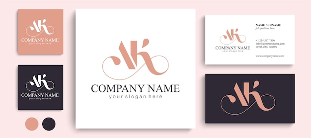 AK letter monogram Elegant luxury logo Calligraphic style Corporate identity and personal logo Vector design Luxurious linear creative monogram