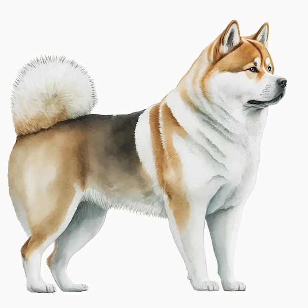 Akita inu hand painted dog. Watercolor vector illustration.