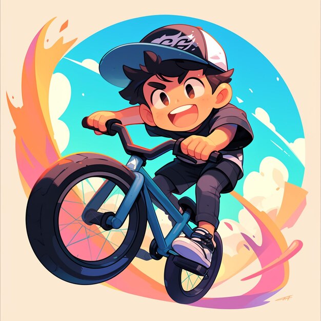 Vector a akron boy does acrobatic bmx in cartoon style