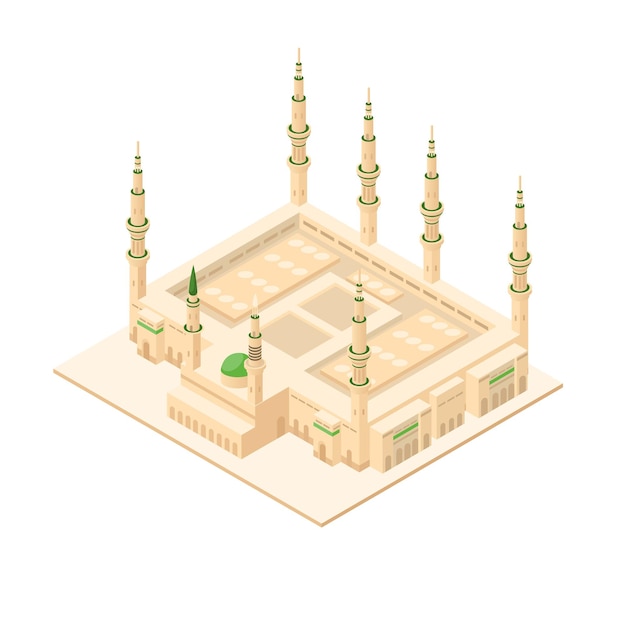 Al Masjid Nabawi mosque at Madinah Saudi Arabia famous religion building landmark isometric vector