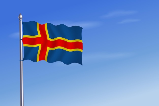 Aland Islands flag Independence Day blue sky background