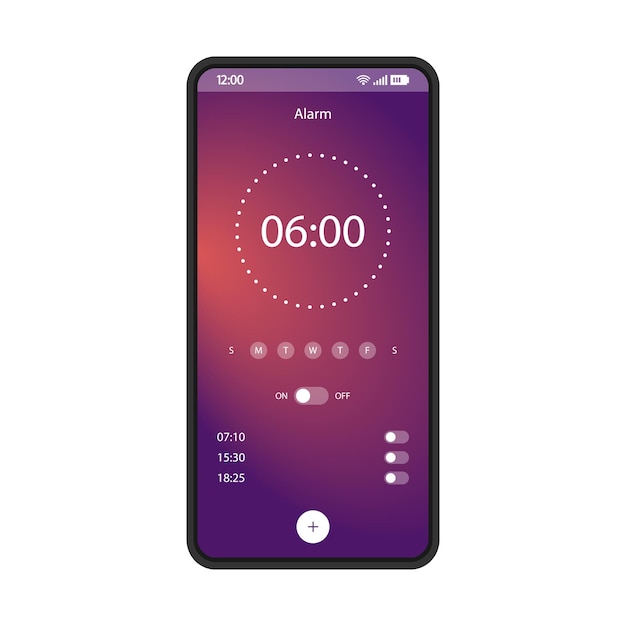 Alarm clock app smartphone interface vector template