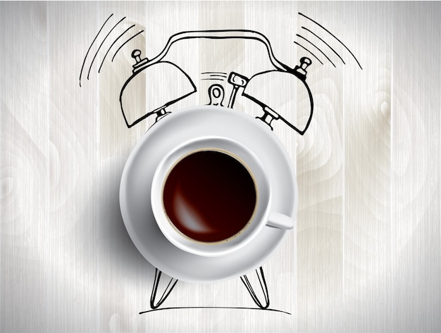 Alarm clock and coffee concept illustration with doodle