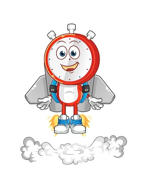 Alarm clock head cartoon with jetpack mascot cartoon vector