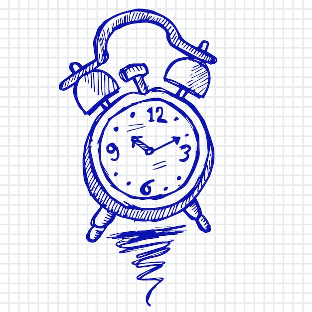 Vector alarm clock, illustration and sketch