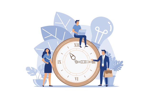 Alarm clock rings on white background concept of work time management quick reaction illustration