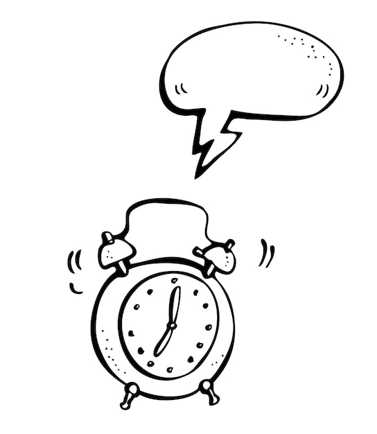 Vector alarm clock vector sketch with speech bubble