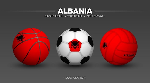 Vector albania flag basketball football volleyball balls mockup 3d vector sport illustration isolated