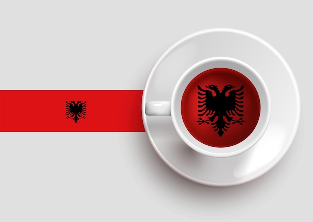 Albania flag with a tasty coffee cup on top view