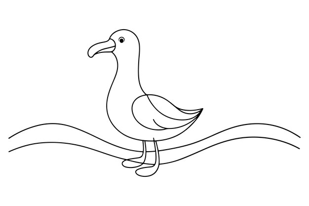 Vector albatross continuous line art vector illustration on white background