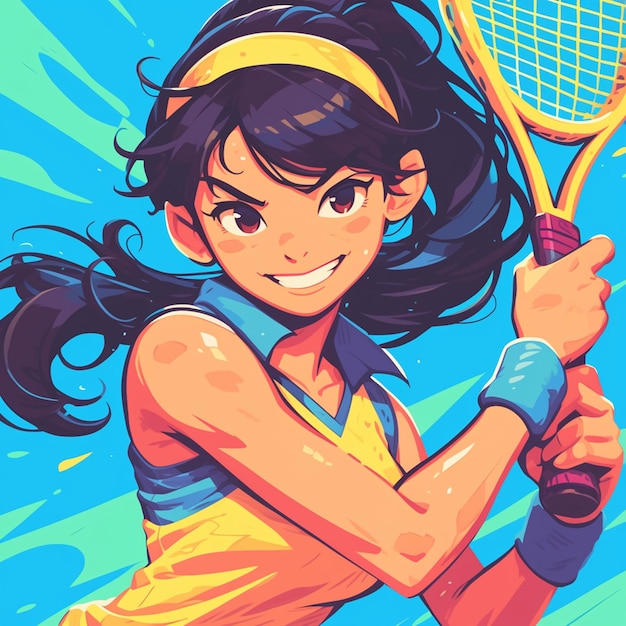 A Albuquerque girl plays racquetball in cartoon style