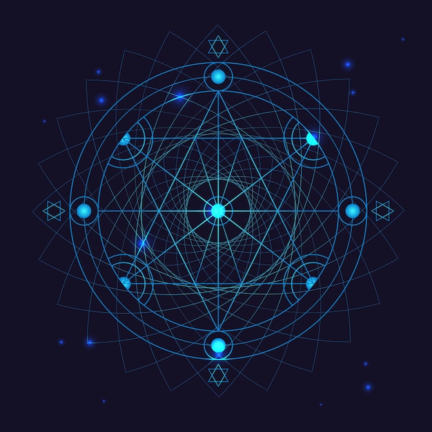 Alchemy Geometry Symbol Thin Line Philosophy Trendy Form or Sign on a Blue Background. Vector illustration