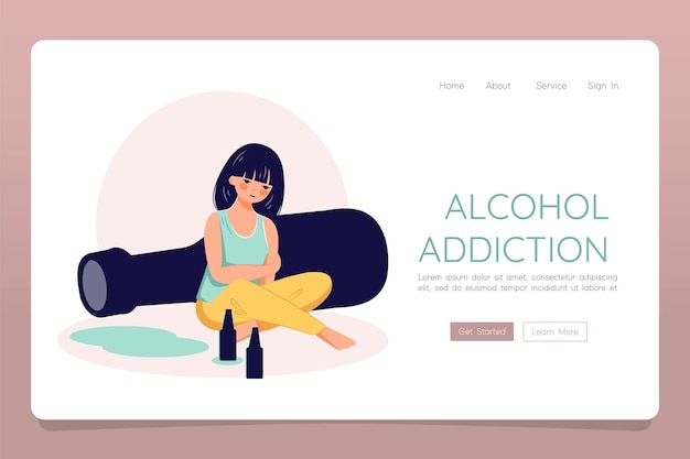 Vector alcohol abuse addiction concept web landing template banner