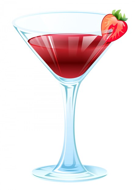 Alcohol Strawberry Cocktail. Wine glass with strawberry drink