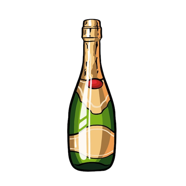 Alcohol with champagne bottle color illustration