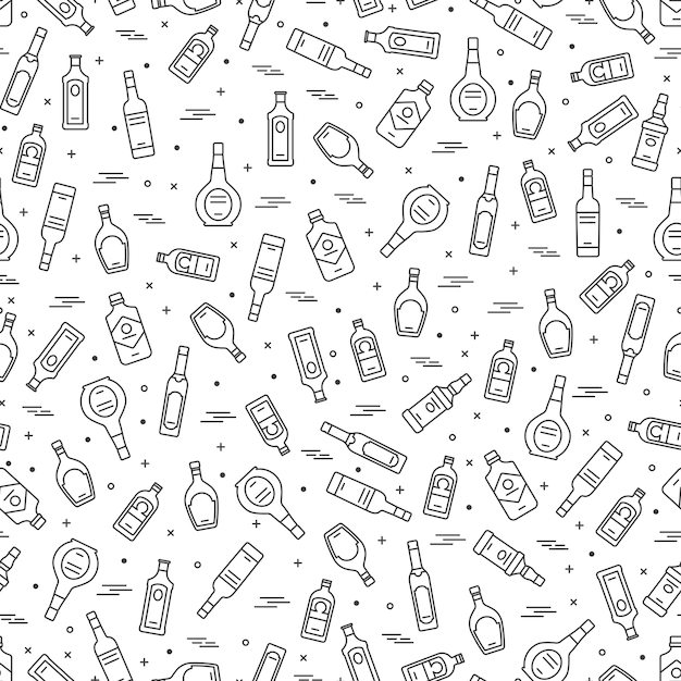 Alcoholic drinks bottles seamless pattern