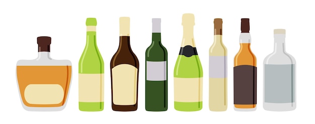 Alcoholic drinks Bottles Vector illustration in a flat style