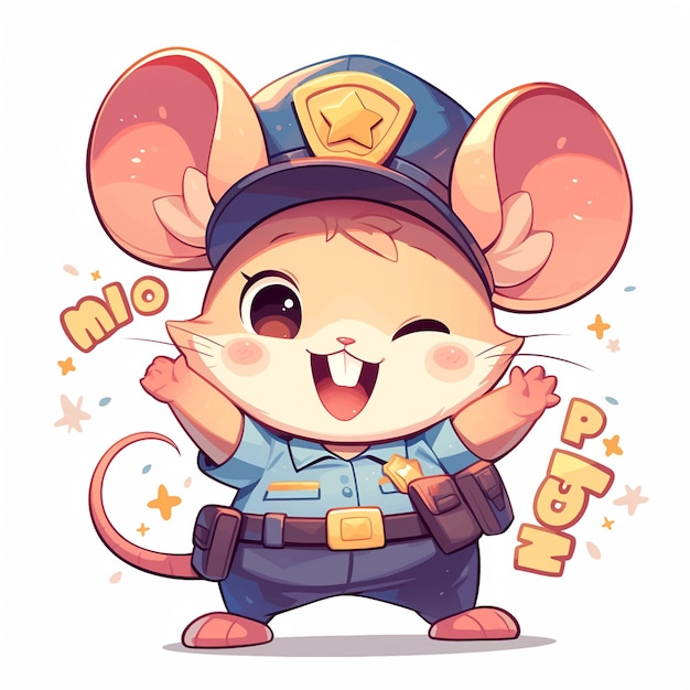 A alert mouse police cartoon style