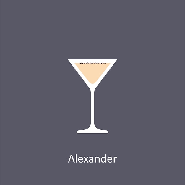 Alexander cocktail on dark background in flat style