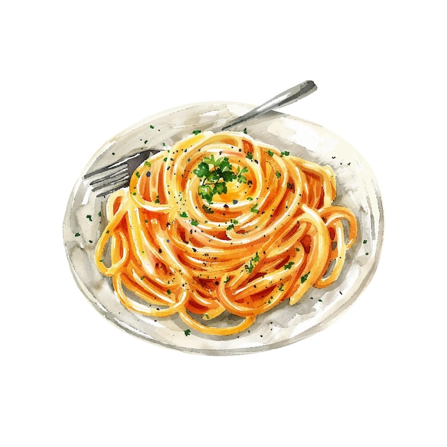 alfredo spaghetti vector illustration in watercolor style