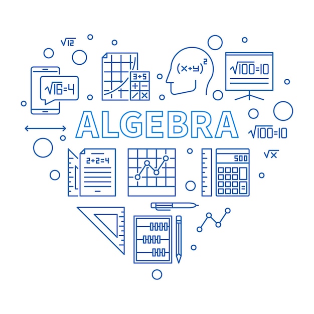 Algebra concept outline heart shape banner vector illustration