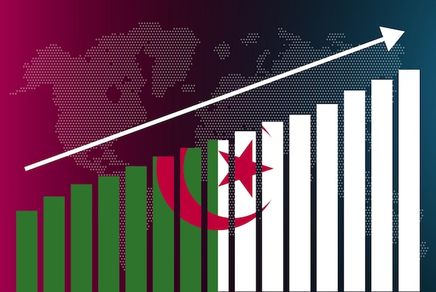 Algeria bar chart graph, increasing values, country statistics concept, Algeria flag on bar graph