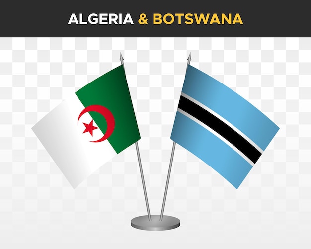 Algeria and Botswana desk flags mockup isolated on white 3d vector illustration table flags